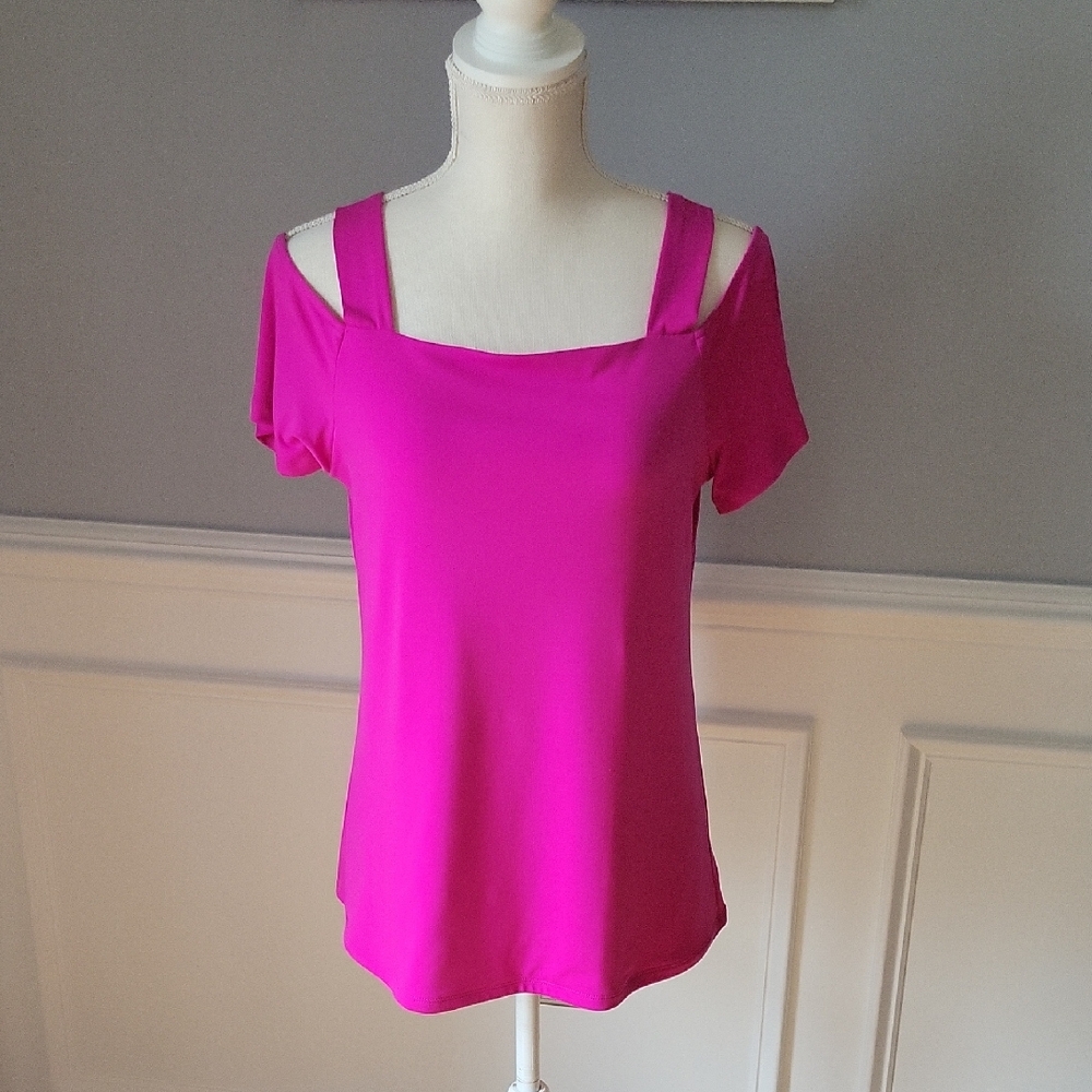 INC International Concepts Fuchsia Cold Shoulder Short Sleeve Top Women's Size S